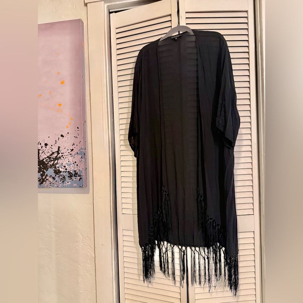 Cotton On Black Fringe Kimono/Cover